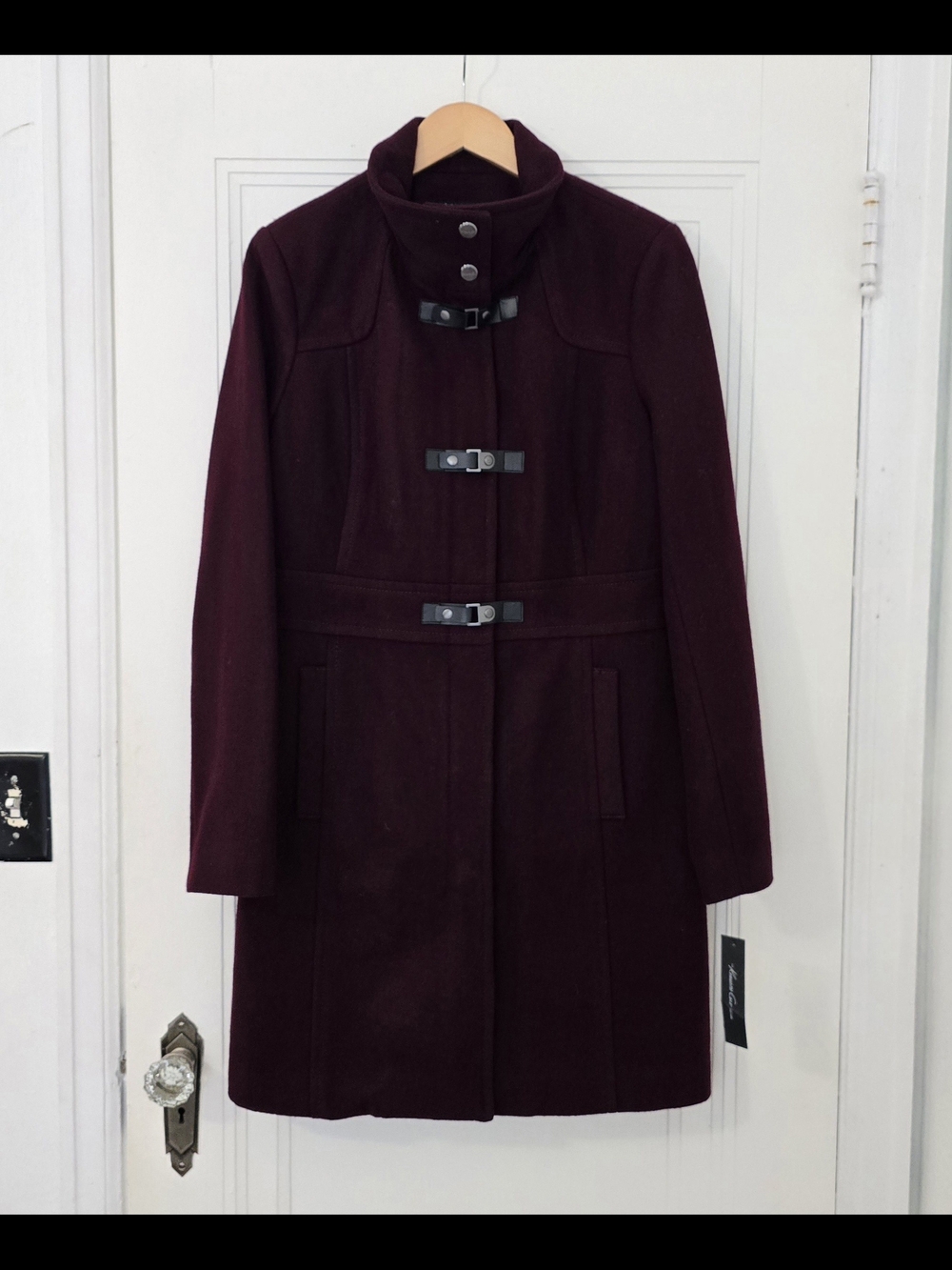 Kenneth Cole Women's Wool Blend Toggle Coat - Deep Burgundy, Size 10, NWT